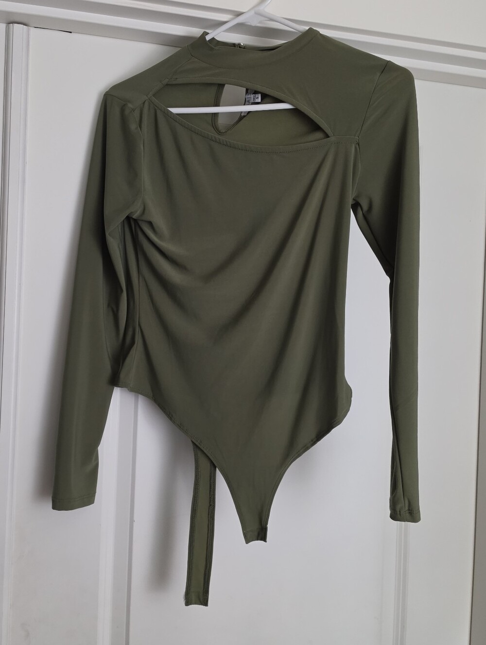 Olive Green Long-Sleeve Cutout Bodysuit